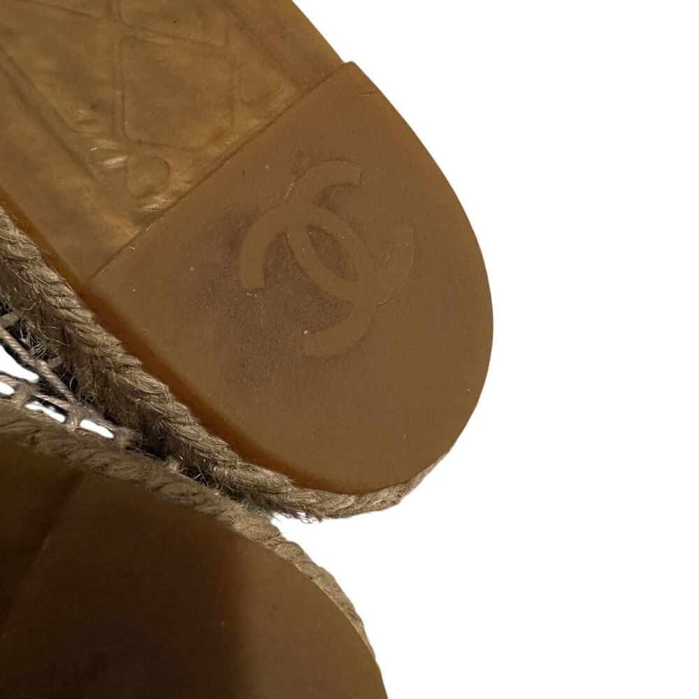 100% Authentic Chanel Size 39 / 8 CC Logo Black Lambskin Summer Espadrille Flats - Picture 8 of 11